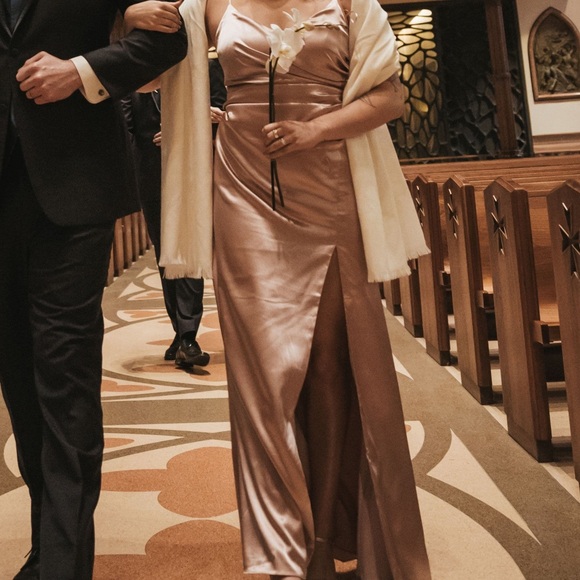 Birdy Grey | Catherine Shiny Satin Dress | Color: English Rose | Size: Medium - Picture 5 of 5